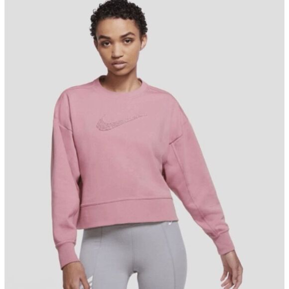 Nike Women's Dri-Fit Get Fit Swoosh Training Crew Sweatshirt Size S Pink - Picture 1 of 5